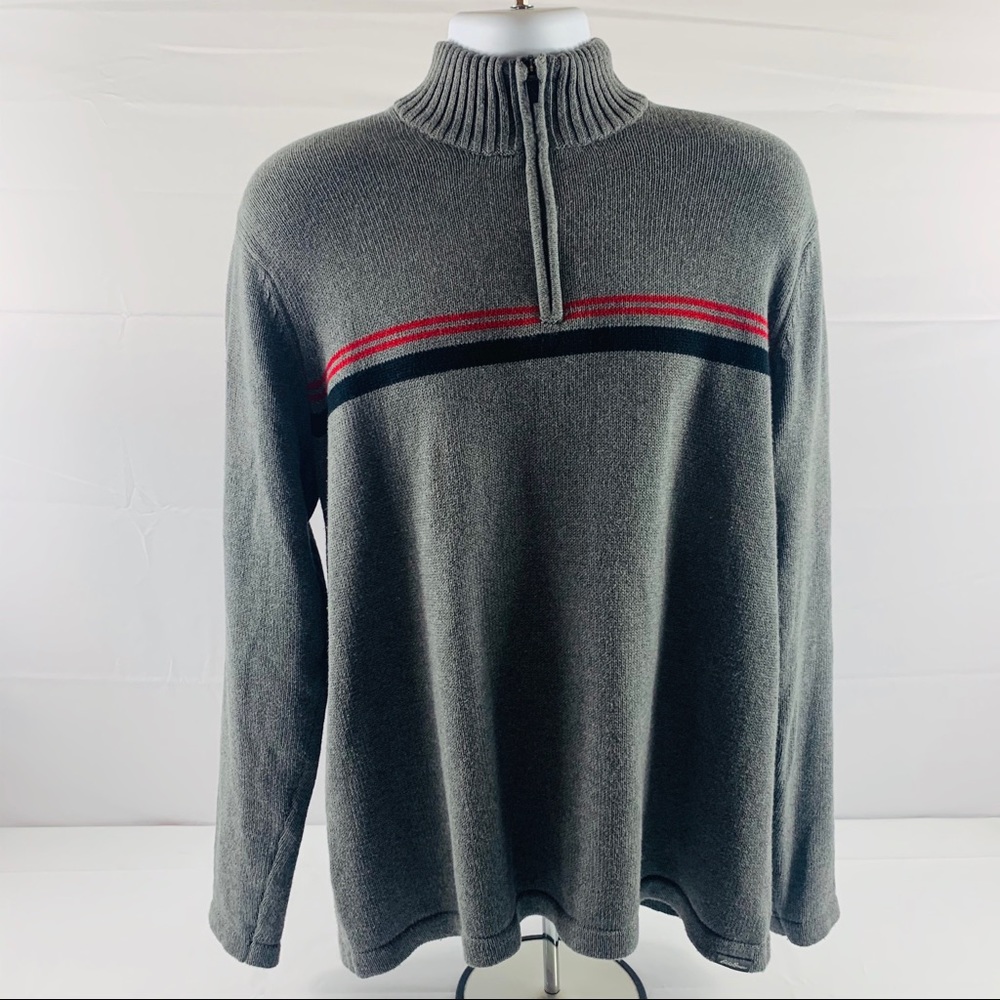 Eddie Bauer Gray Knit Pullover 1/4 Zip Sweater L